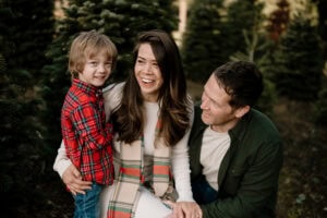 family at Christmas tree farm in Portland