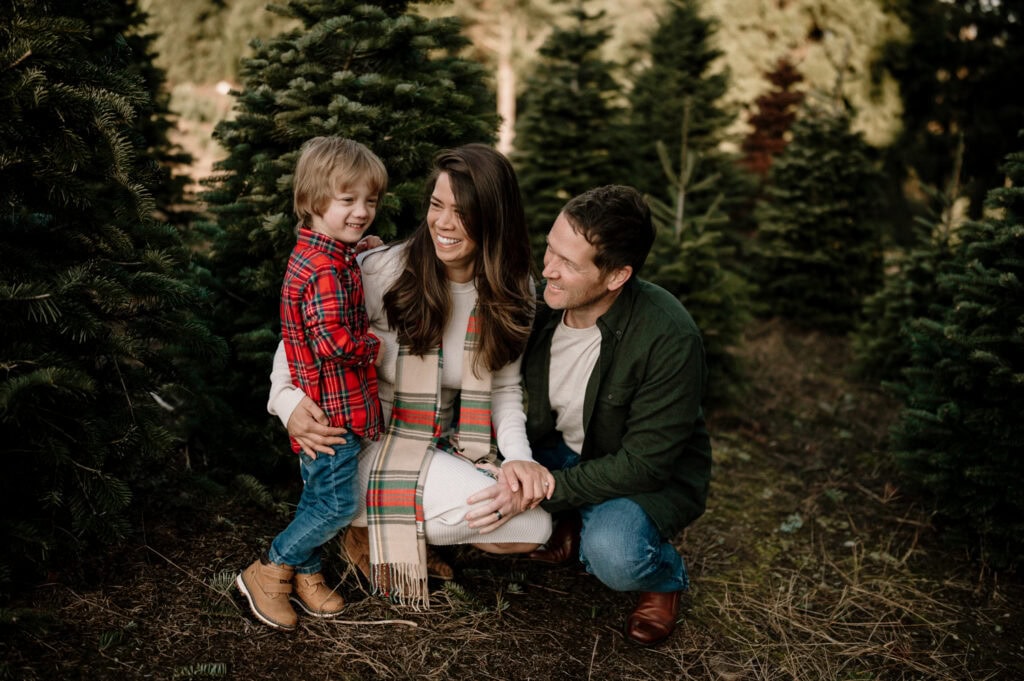 family at Christmas tree farm in Portland