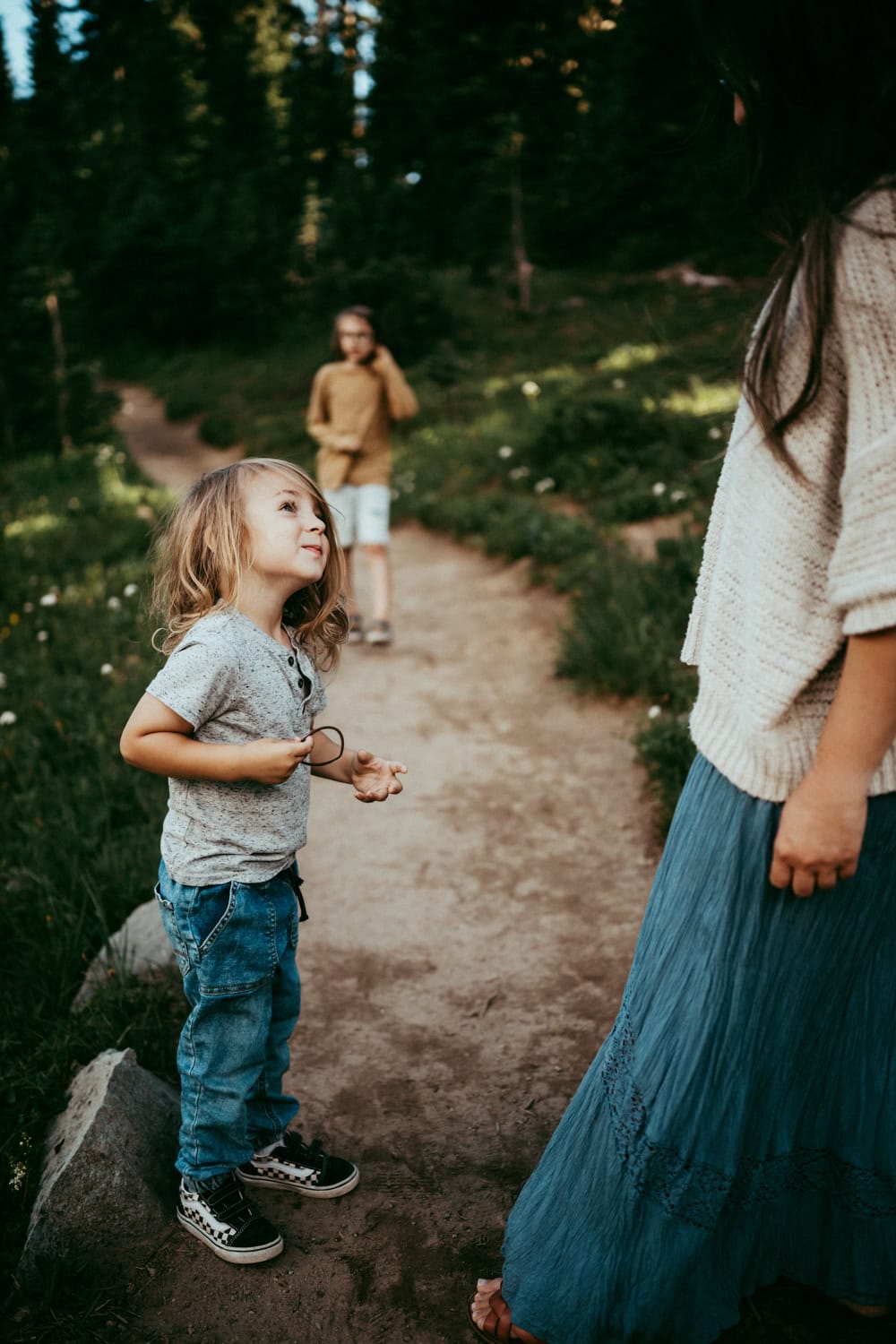 son looking at mother