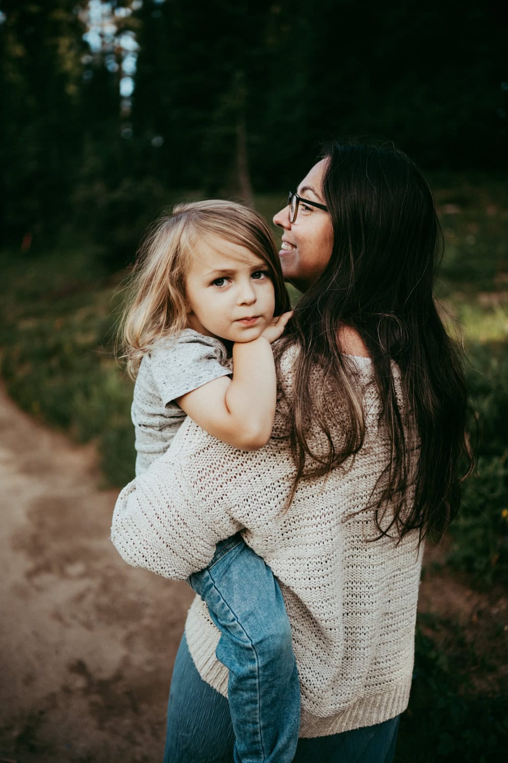 mother holding child at mt rainier