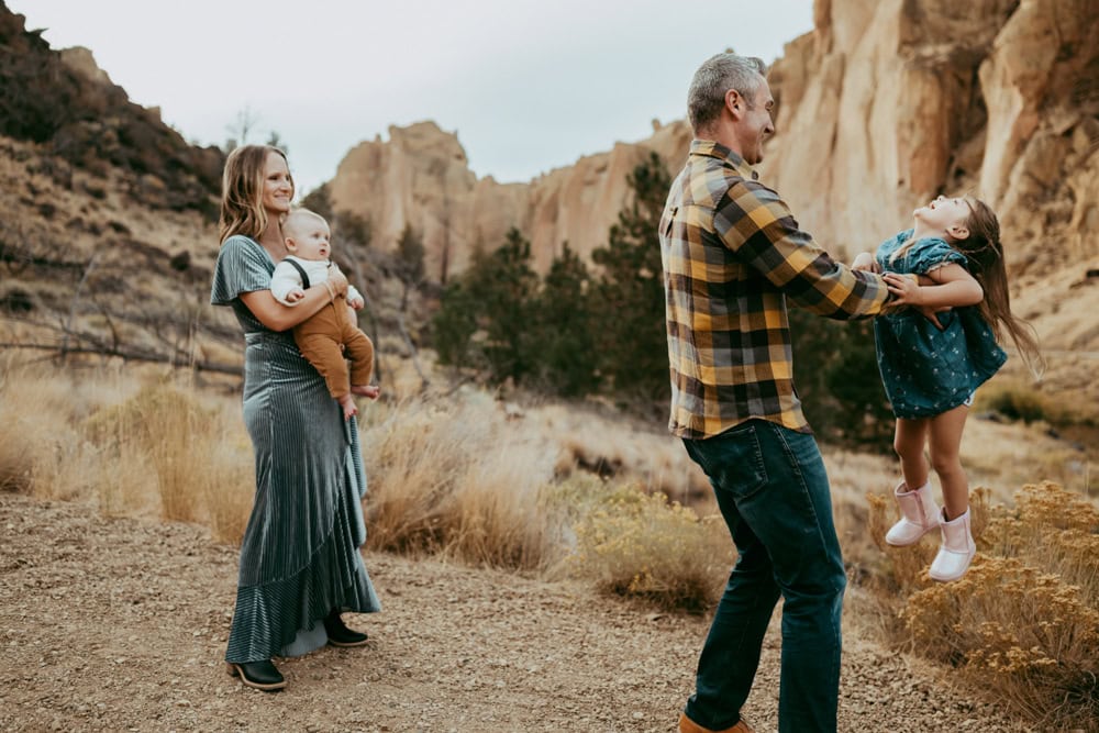 family of four having smith rock family photos