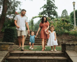 family of four at the international rose test garden