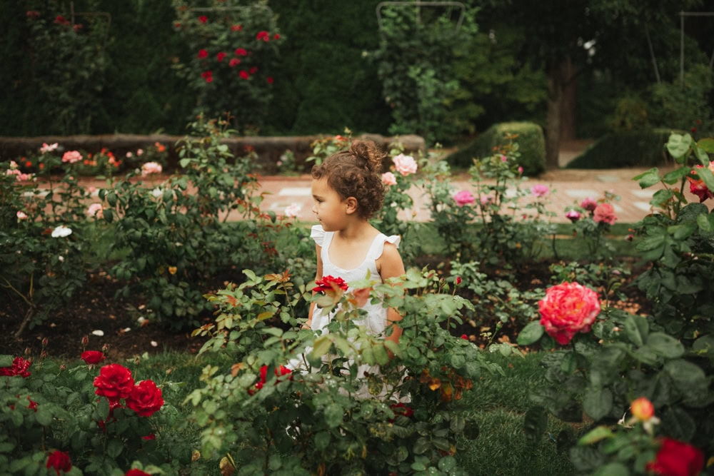 girl playing at the international rose test garden